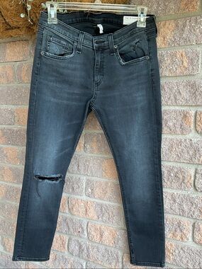 rag & bone Black Washed Skinny Jeans with Knee Rip
